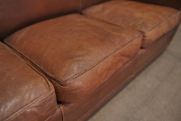 Vintage Brown Leather 3 Seater Sofa, Ethan Allen Camelback Leather Sofa