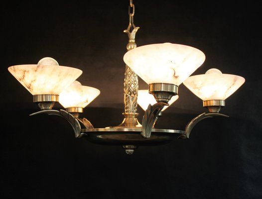 Art Deco Bronze And Alabaster Ceiling Lamp For Sale At Pamono