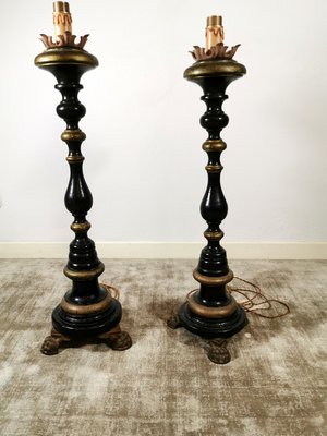Italian Black Lacquered Wood And, Antique Wooden Floor Lamps