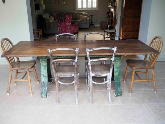 Antique Oak And Cast Iron Dining Table, Cast Iron Dining Table