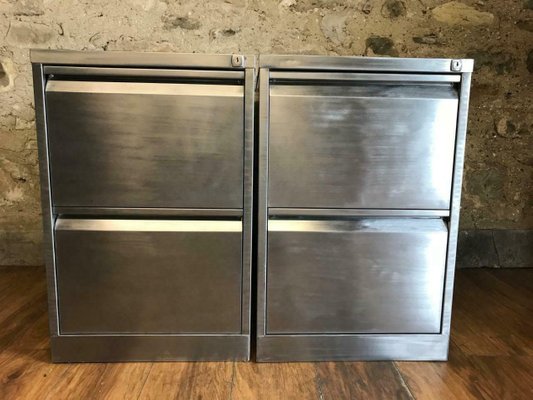 Vintage Industrial Metal Filing Cabinets 1980s Set Of 2 For Sale