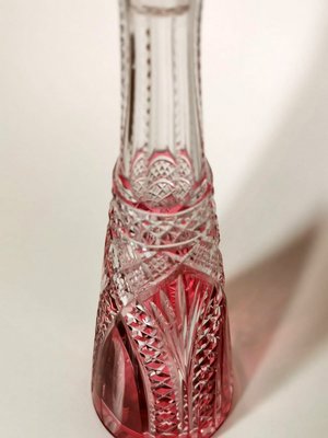 Antique French Clear And Red Hand Cut Lead Crystal Bottle For Sale