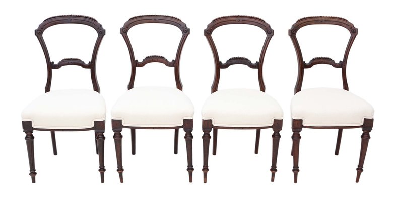Antique Victorian Walnut Balloon Back Dining Chairs Set Of 4 For Antique Victorian Walnut Balloon Back