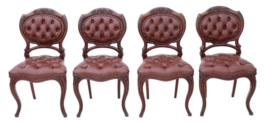 Antique Victorian Mahogany And Leather, Leather Dining Chairs Set Of 4
