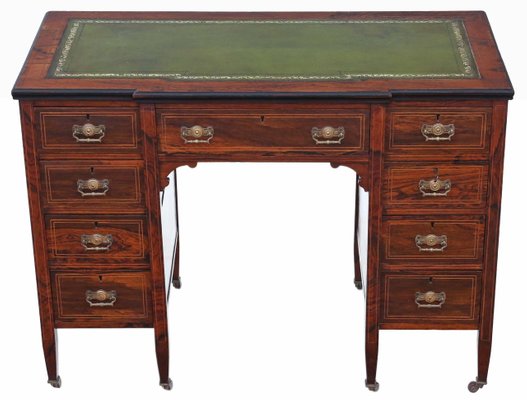 Small Antique Victorian Inlaid Rosewood Twin Pedestal Desk For