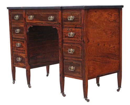 Small Antique Victorian Inlaid Rosewood Twin Pedestal Desk For