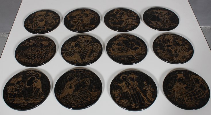 Wall Plates by Bjørn Wiinblad for Nymolle, 1960s, Set of 12 for