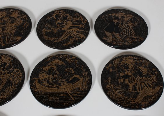 Wall Plates by Bjørn Wiinblad for Nymolle, 1960s, Set of 12 for