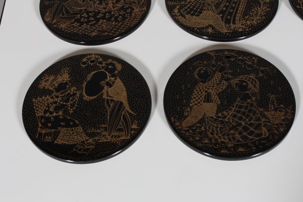 Wall Plates by Bjørn Wiinblad for Nymolle, 1960s, Set of 12 for