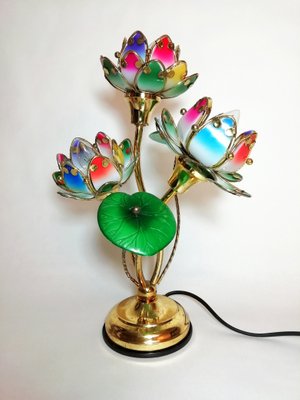 Vintage Table Lamp 1980s For At, Crystal Lotus Flower Table Lamp
