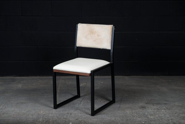 Solid Walnut Black Steel Bone Leather, Leather Modern Chair