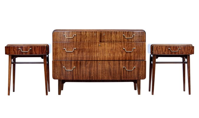Mid Century Mahogany Dresser And Nightstands Set By Axel Larsson For Smf Bodafors 1950s For Sale At Pamono