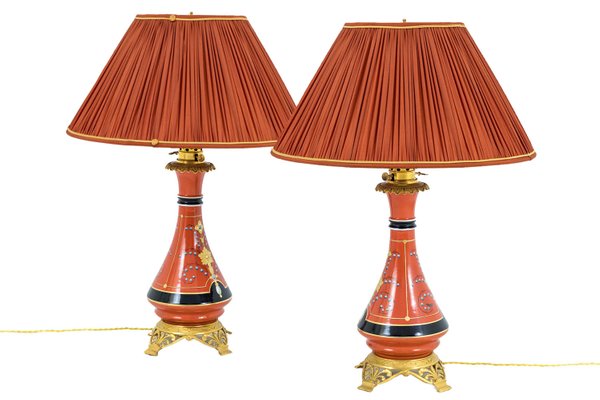 Orange Porcelain Table Lamps 1880s, Antique Porcelain Table Lamps