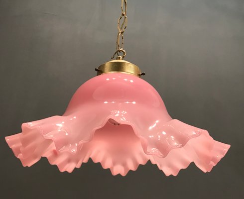 Lámparas colgantes flor de cristal de Murano rosa, años 60. Juego de 2 Lámparas colgantes flor de cristal de Murano rosa, años 60. Juego de 2