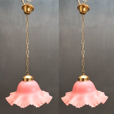 Lámparas colgantes flor de cristal de Murano rosa, años 60. Juego de 2 Lámparas colgantes flor de cristal de Murano rosa, años 60. Juego de 2