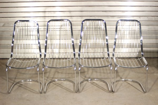 Chrome Steel Dining Chairs By Gastone Rinaldi 1970s Set Of 4 For Sale At Pamono