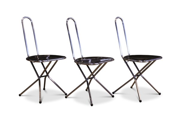 Black Perspex And Chrome Folding Chairs By Niels Gammelgaard For