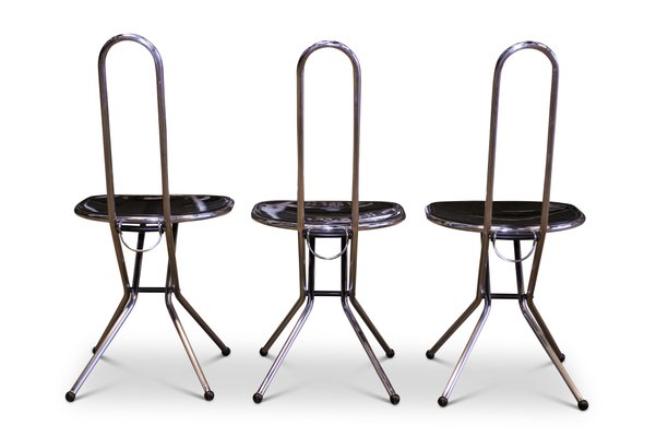 Black Perspex And Chrome Folding Chairs By Niels Gammelgaard For