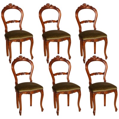 Louis Philippe Style Carved Blond Walnut Dining Chairs 1940s Set Style Carved Blond Walnut Dining Chairs