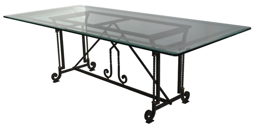 Clear Crystal Glass Wrought Iron Dining Table Or Desk Table By