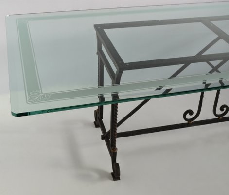 Clear Crystal Glass Wrought Iron Dining Table Or Desk Table By