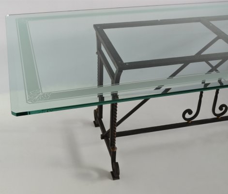 Table De Salle A Manger Ou De Bureau En Verre Cristal Clair Et Fer Forge Par Cupioli En Vente Sur Pamono