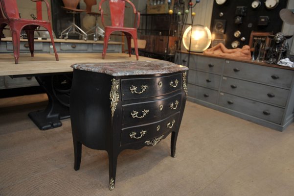 Small Vintage Louis Xv Style Black Curved Dresser 1950s For Sale