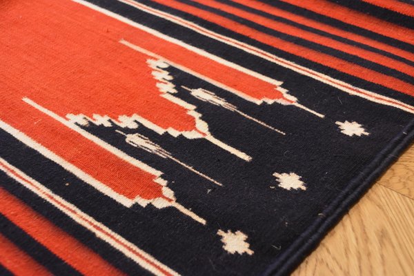 White And Blue Mehrab Rug 1970s, Red White Blue Rug