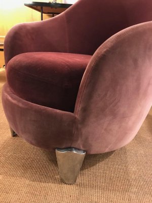 Vintage French Nickeled Bronze And Purple Velvet Armchairs And Ottoman Set By Elisabeth Garouste Mattia Bonetti For Sale At Pamono