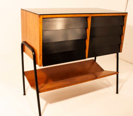 French Black Wood Iron Formica And Glass Dresser 1960s Bei