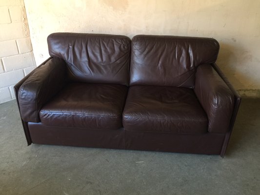 Vintage 2 Seater Brown Leather Sofa, Two Seater Leather Sofa