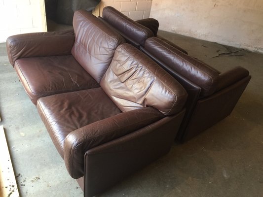 Vintage 2 Seater Brown Leather Sofa, Old Style Brown Leather Sofa