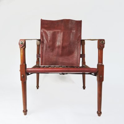 Vintage Maroon Leather And Wood Safari Chair 1930s For At Pamono Vintage Maroon Leather And Wood Safari, Vintage Leather Campaign Chair