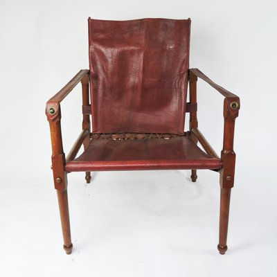 Wood Safari Chair 1930s For At Pamono, Leather Campaign Chair