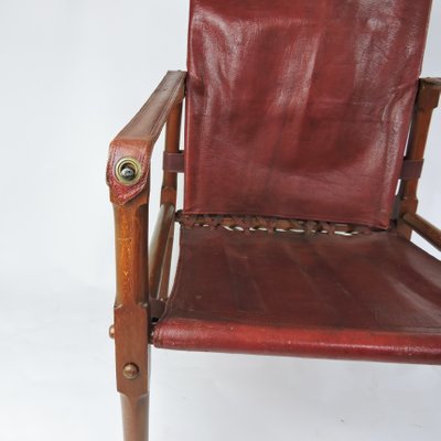 Vintage Maroon Leather And Wood Safari, Mexican Leather And Wood Chairs