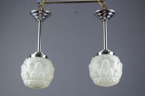 Art Deco White Frosted Gl And Chrome Pendant Lamps 1930s Set Art Deco White Frosted Gl And Chrome