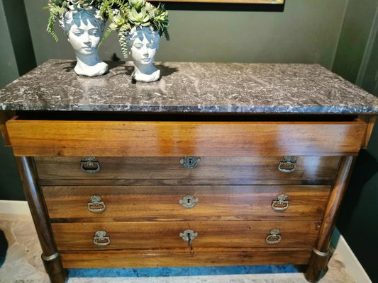 Antique French Empire Walnut Bronze Chest Of Drawers For Sale At
