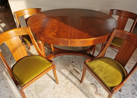 Antique French Empire Mahogany Dining, Round Dining Table And Chairs Set For 4