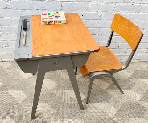 Vintage Childrens Desk And Chair By James Leonard For Esavian
