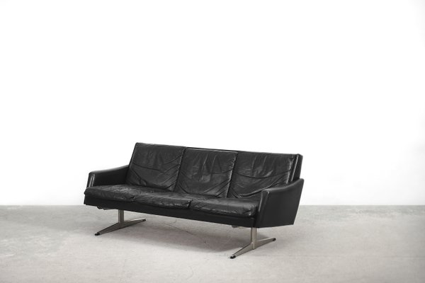 Leather Sofa 1960s For At Pamono, Black Leather Sofa And Chair