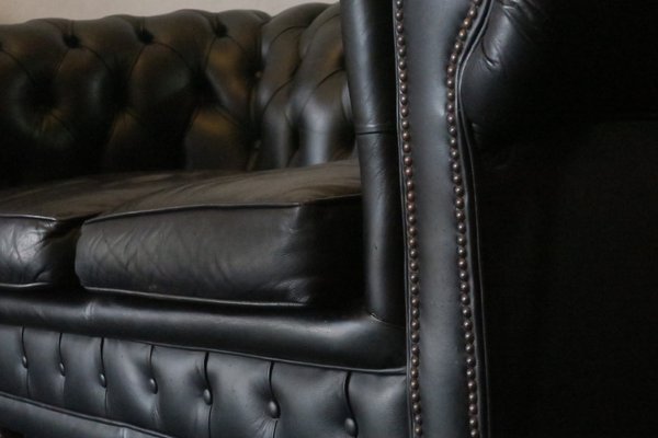 Vintage Black Leather Chesterfield Sofa For Sale At Pamono