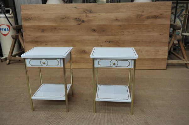 White Lacquered Metal And Brass Nightstands From Resistub 1970s