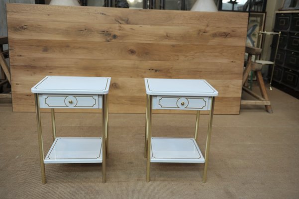 White Lacquered Metal And Brass Nightstands From Resistub 1970s