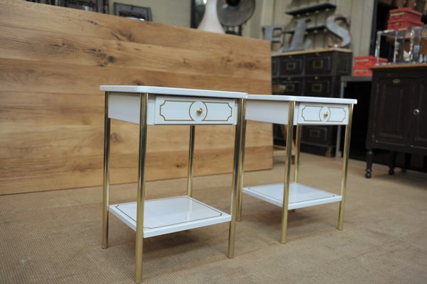 White Lacquered Metal And Brass Nightstands From Resistub 1970s