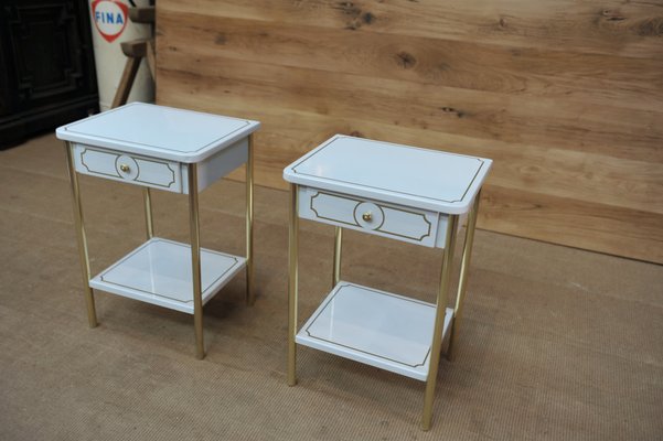 White Lacquered Metal And Brass Nightstands From Resistub 1970s
