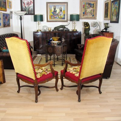 Vintage Baroque Style Embroidered Armchairs Set of 2 for sale at