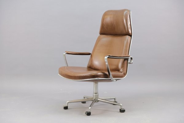 Vintage Brown Leather Jk 9451 Swivel, Brown Leather Bucket Office Chair