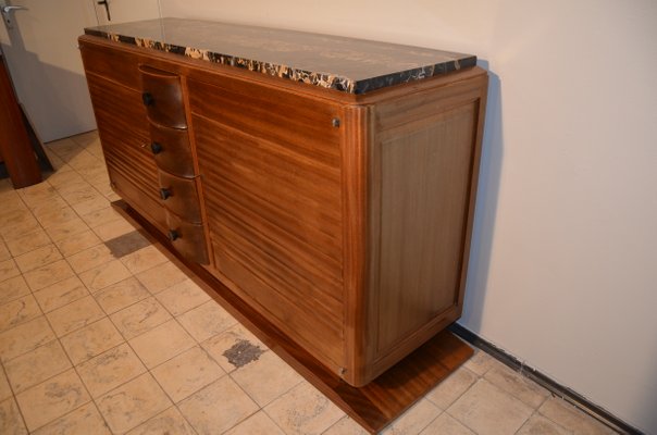 Art Deco French Solid Mahogany And Marble Credenza By Gaston
