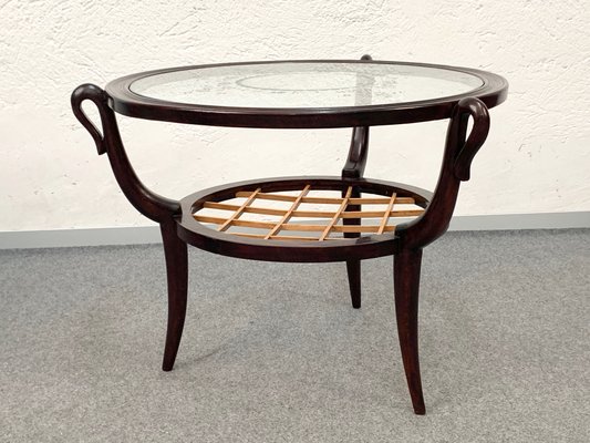 Mid Century Italian Wood And Glass, Round Cofee Table