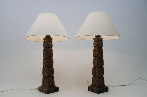 Hand Carved Wooden Table Lamps From, Carved Two Tone Brown Table Lamp
